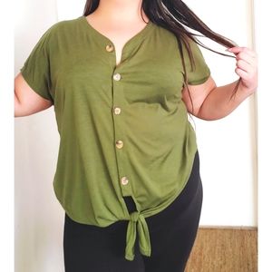 Olive green button down top